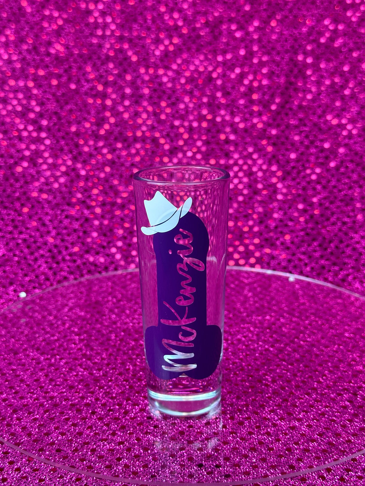 Personalized Cowgirl Hat Bachelorette Shot Glass - Penis with Cowboy Hat