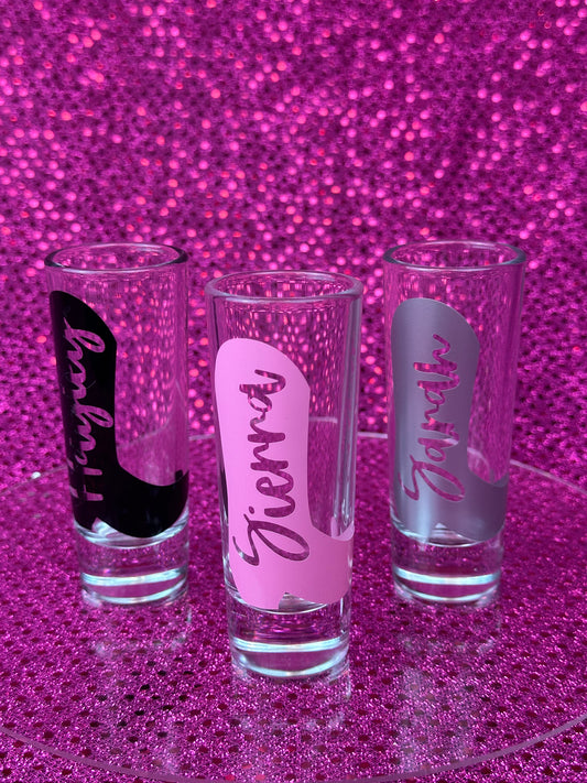 Personalized Cowgirl Boot Bachelorette Shot Glass