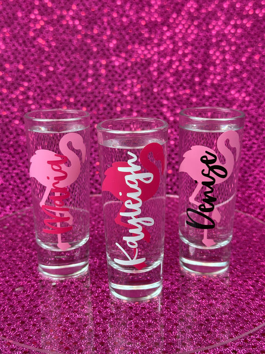 Personalized Flamingo Bachelorette Shot Glass